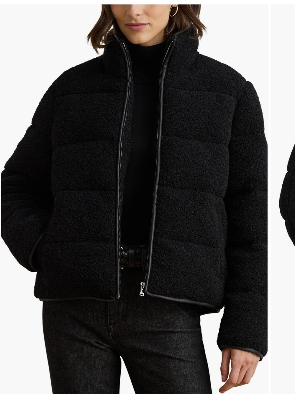 Ralph Lauren Black Faux Shearling Teddy Puffer Jacket M